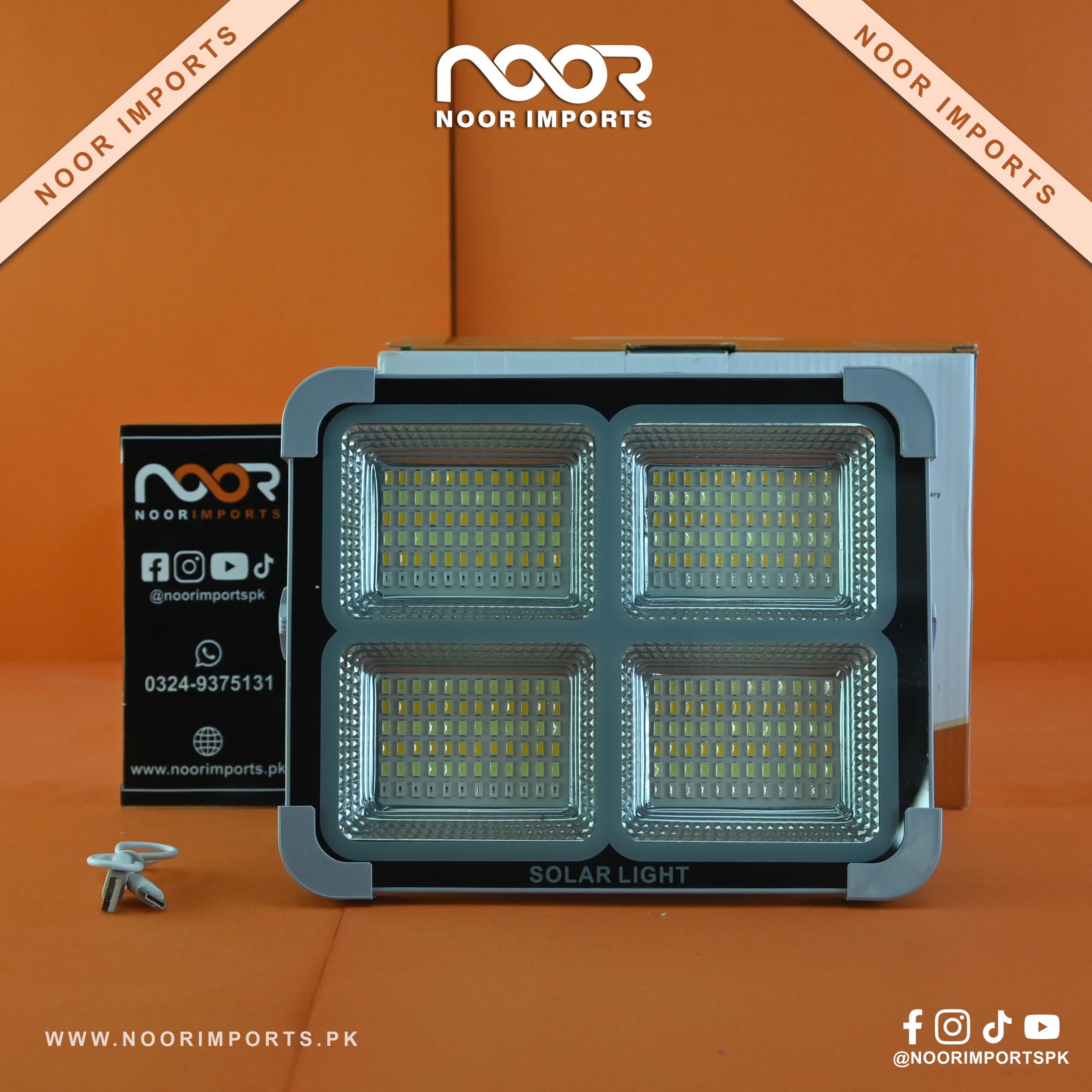 2 100W Rechargeable Solar LED Construction Site Light with PIR Motion Sensor | Noor Imports - Image 1