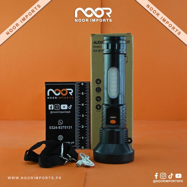 QY-BT01A Audio Flashlight Double Lamp Lighting Rechargeable LED Torch | Noor Imports