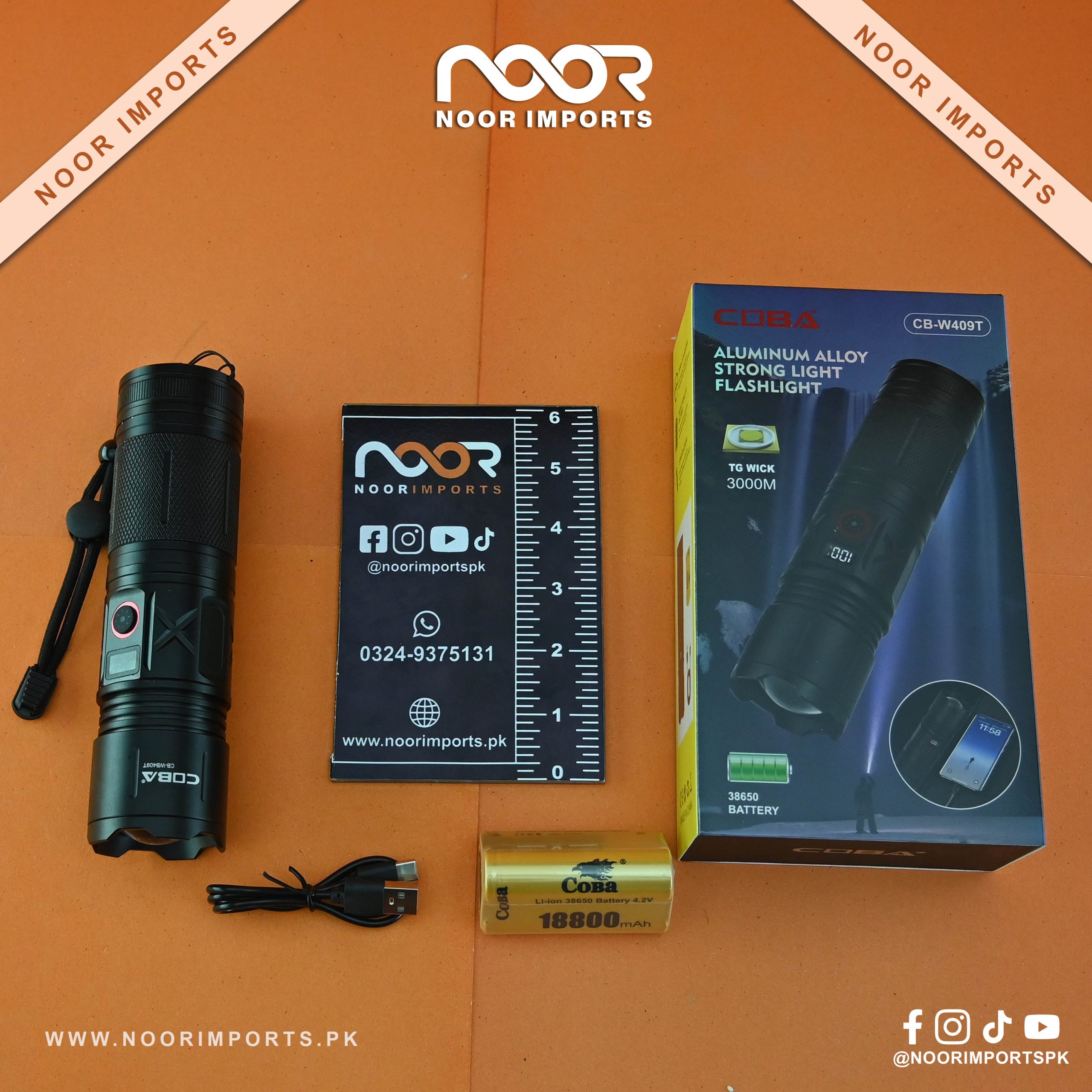 3 COBA CB-W409T Aluminum Alloy Strong Light Flashlight 3000M Range | Noor Imports - Image 1