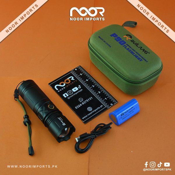 RUILANG P90 Tactical Flashlight 1KM Range 8800mAh Rechargeable Torch | Noor Imports