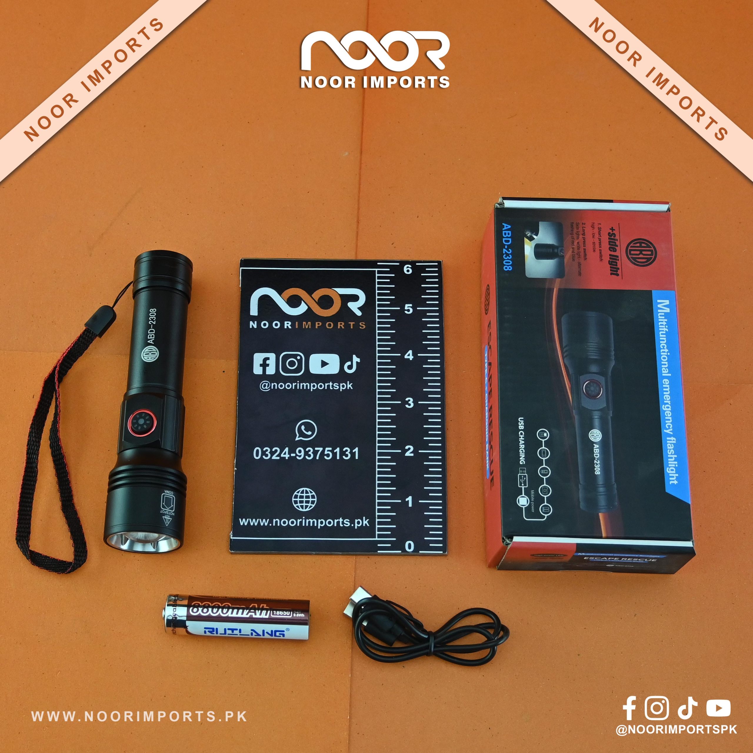5 ABD 2308 Emergency Flashlight 1KM Long Range Rechargeable Torch | Noor Imports - Image 1