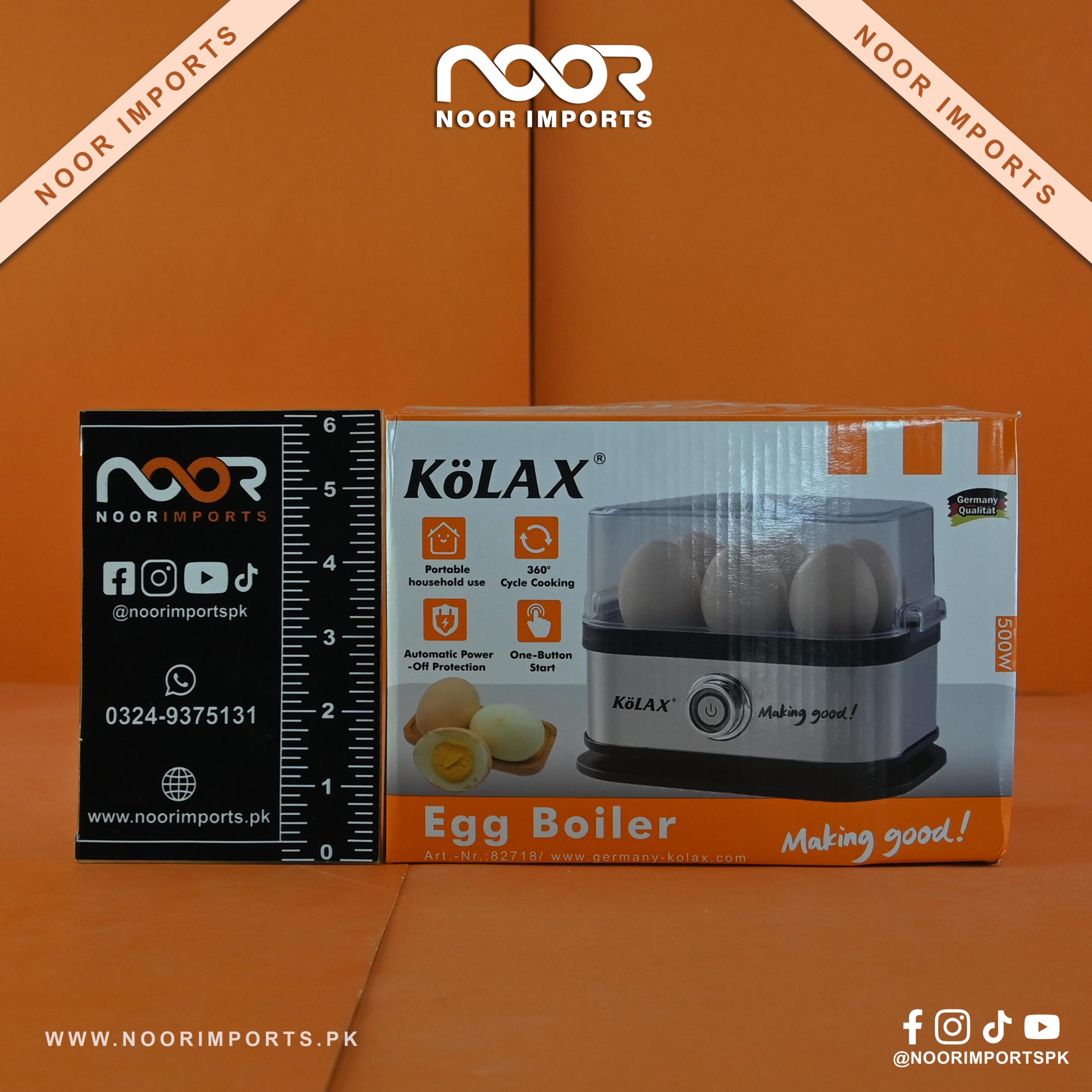 1 Kolax Electric Egg Boiler 200W Stainless Steel 6 Egg Cooker | Noor Imports - Image 1